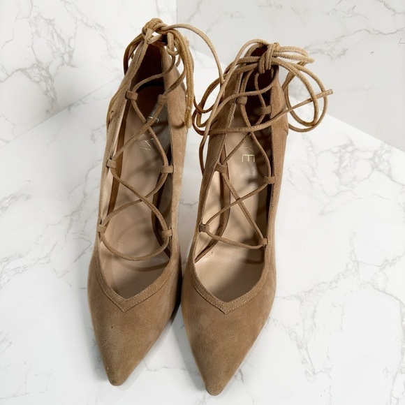 Raye Taylor Suede Lace Up Pumps Pointed Toe Brown Tan Size 40 US 10 - Picture 5 of 9